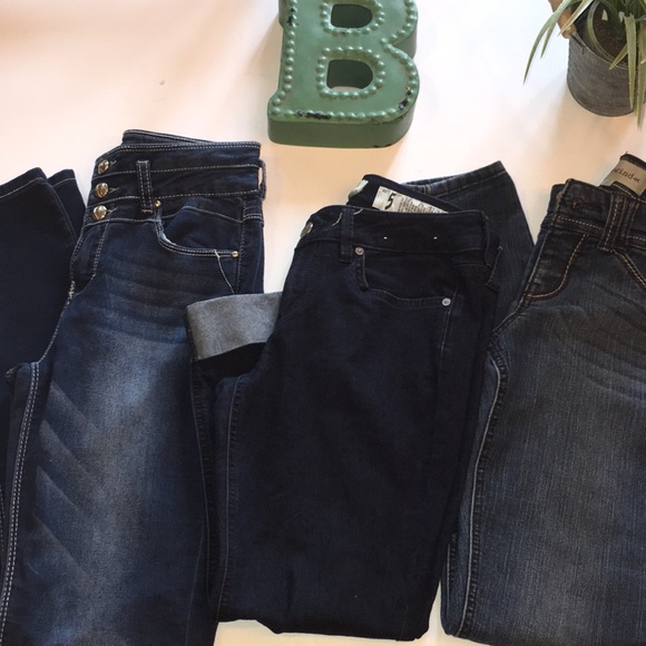 Almost Famous Denim - Size 5 jean lot.  2 skinny and 1 cuffed crop EUC